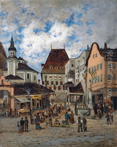 Oberer Stadtplatz In Hall Oil Painting - Theodor von Hoermann