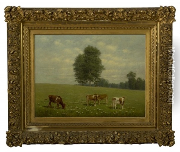 Cows In A Summer Pasture Oil Painting - Clinton Loveridge