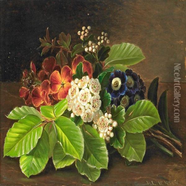 Still Life With Flowers Oil Painting - I.L. Jensen