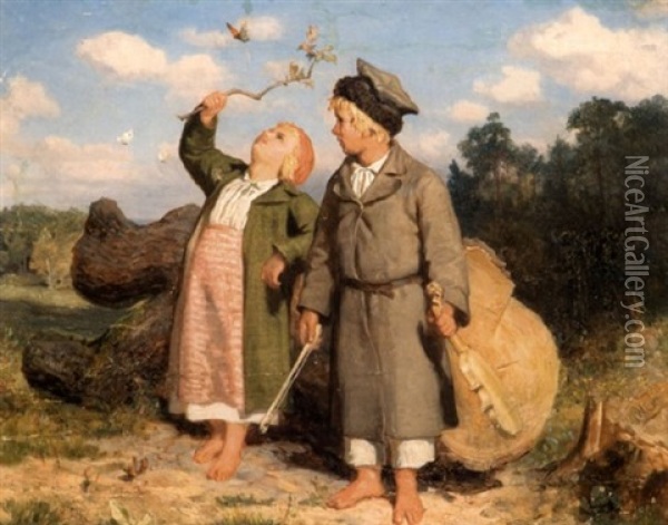 Country Children Oil Painting - Wojciech Gerson