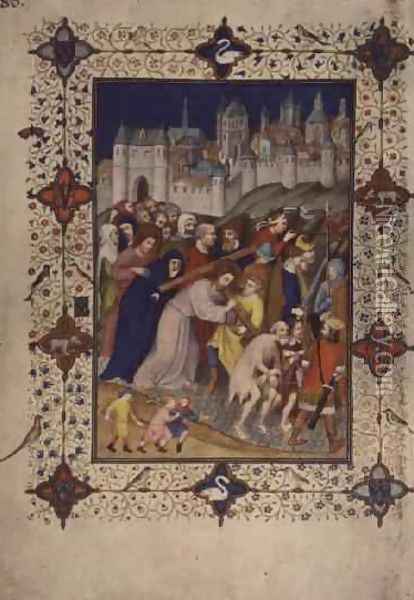 Hours of the Cross Sexte Christ Carrying the Cross from the Tres Riches Heures du Duc de Berry Oil Painting - Jacquemart De Hesdin