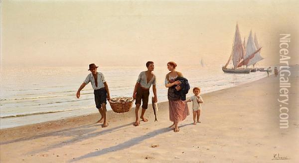 Returning Home With The Day's Catch Oil Painting - Pasquale Celommi