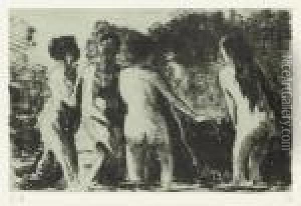 Theorie De Baigneuses (delteil 181) Oil Painting - Camille Pissarro