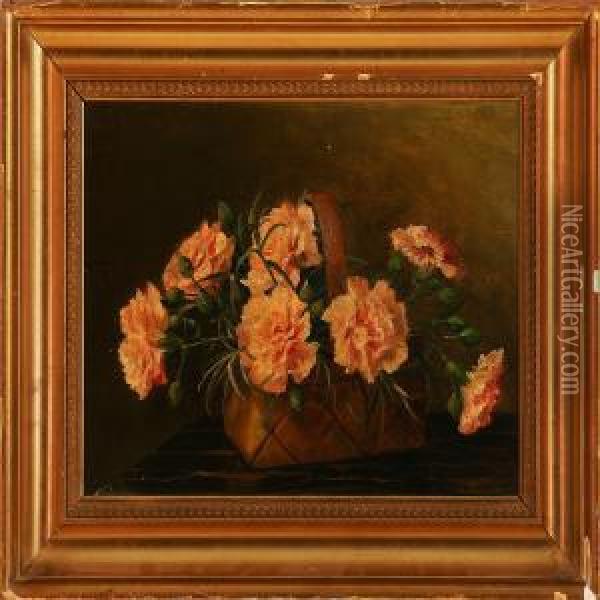 Still Life Withcarnations In A Basket Oil Painting - Emmy Marie Caroline Thornam