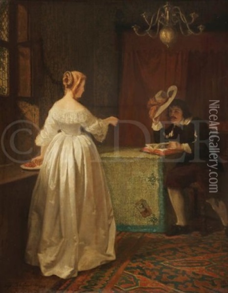 La Rencontre Galante, 1853 Oil Painting - Hippolyte de la Charlerie