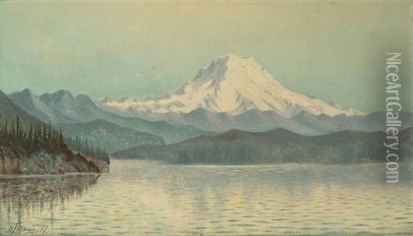 View From Puget Sound, Midsummer Effect, Mount Tacoma, Washington Oil Painting - Grafton Tyler Brown