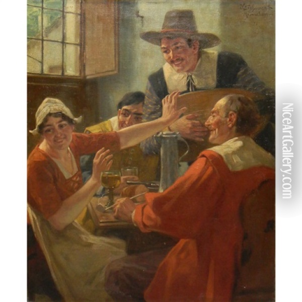 Merriment In The Tavern Oil Painting - Victor Schivert