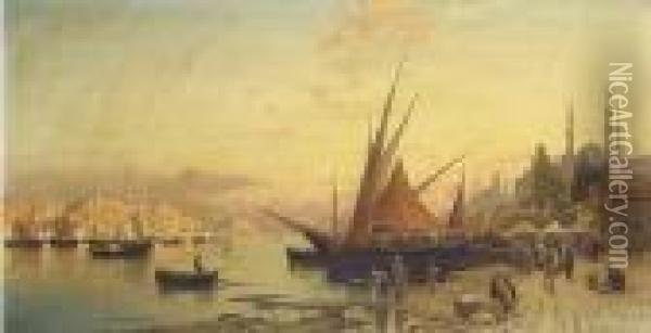View Of The Bosphorus, Constantinople Oil Painting - Hermann David Salomon Corrodi