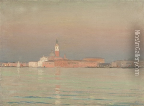 View Of Venice And The Venetian Lagoon At Sunset Oil Painting - Hermann Dudley Murphy