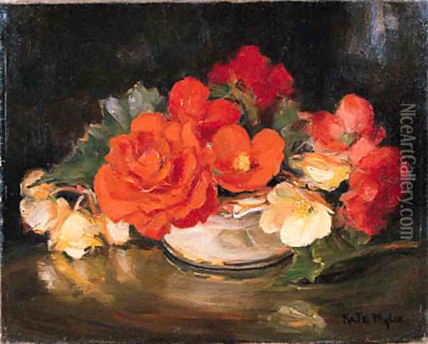 Red and White Begonias Oil Painting - Kate Wylie