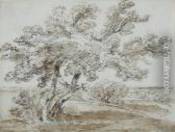 Trees In A Landscape Oil Painting - James Ward