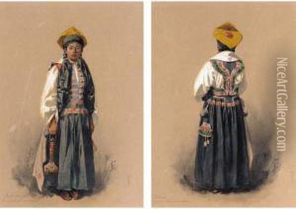 A Pair Of Fine Watercolour Studies Of A Tavrik Woman Oil Painting - Ivan Petrovich Prianishnikov