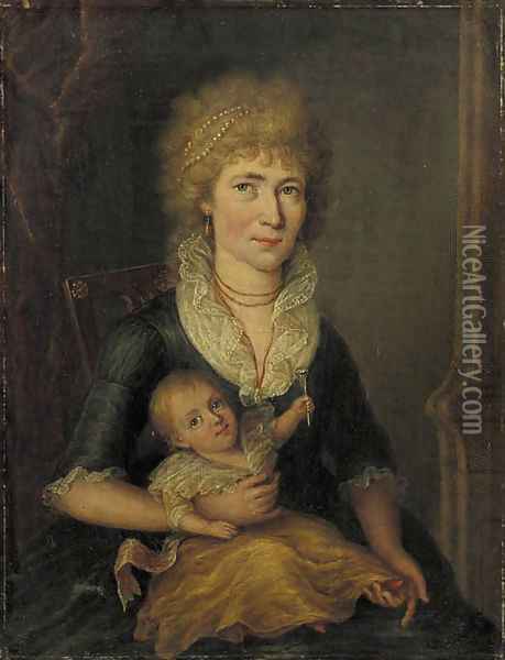 Portrait of a woman with her child on her lap Oil Painting - Johann Friedrich August Tischbein