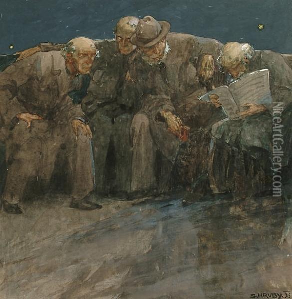 The Four Old Men Oil Painting - Sergius Hruby
