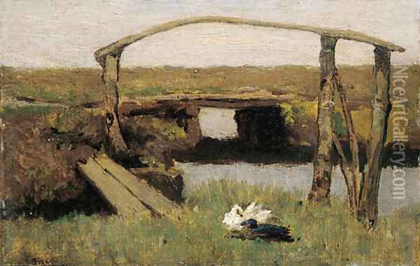 Ducks at the waterside Oil Painting - Jan Sirks