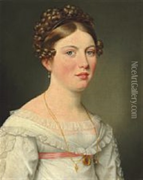 Portrait Of Anna Joachimine Henriette Bruun De Neergaard ( 1800-1831 ) Oil Painting - Christoffer Wilhelm Eckersberg