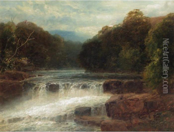 On The River Llugwy, North Wales Oil Painting - John Brandon Smith