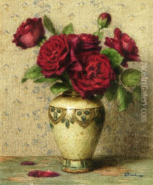 Vaso Con Rose Oil Painting - Ernest Filliard