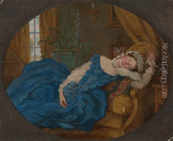 Sleeping Lady Oil Painting - Konstantin Andreevich Somov