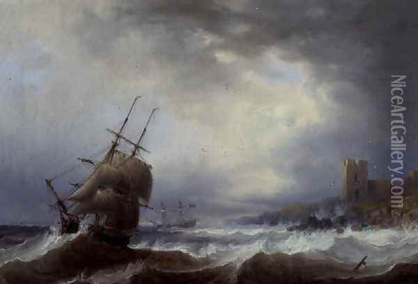 Ships Beating off a Lee Shore Oil Painting - James Wilson Carmichael