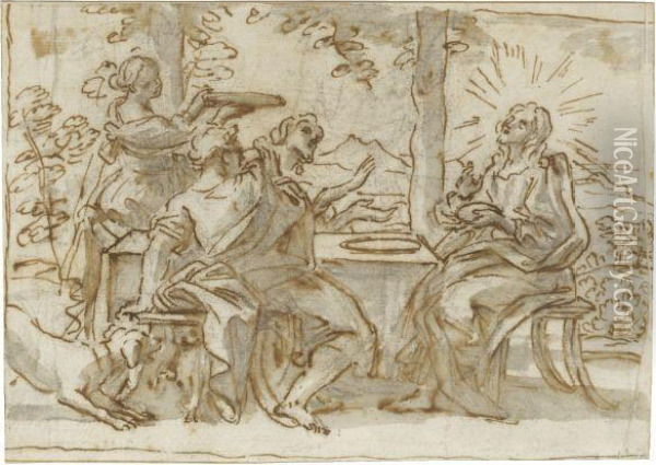 The Supper At Emmaus Oil Painting - Giovanni Battista (Baciccio) Gaulli