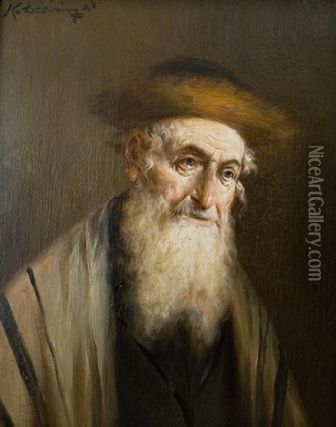 Rabbi Oil Painting - Lajos Koloszvary