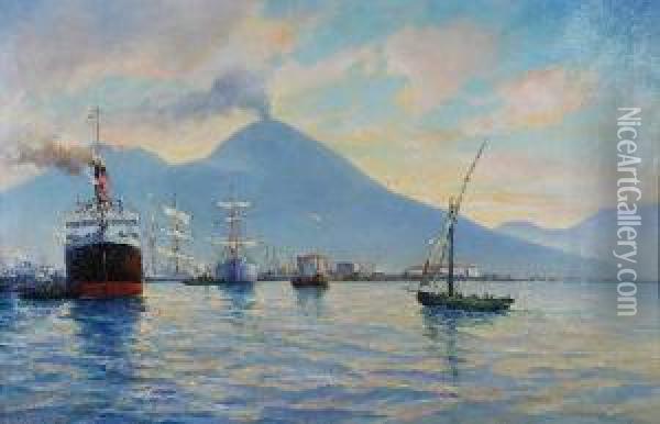 Port W Neapolu Oil Painting - Adolf Schuhknecht