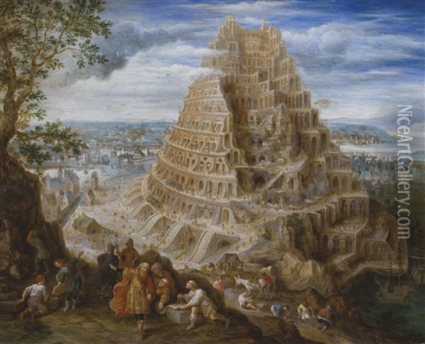 The Construction Of The Tower Of Babel, With Nimrod In The Foreground Oil Painting - Lucas Van Valkenborch