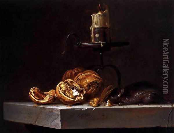 Still Life with Mouse and Candle 1647 Oil Painting - Willem Van Aelst