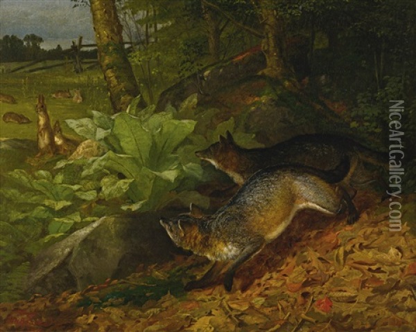 Foxes And Rabbits Oil Painting - William Holbrook Beard