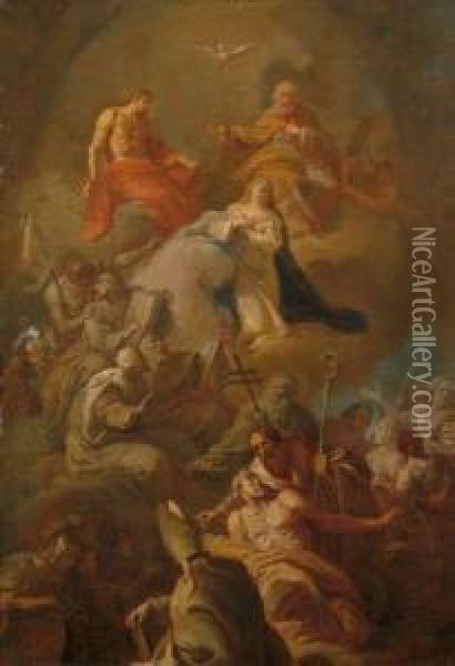 Heilige Dreifaltigkeit Mit Der Madonna Und Zahlreichen Heiligen Oil Painting - Francisco Bayeu Y Subias