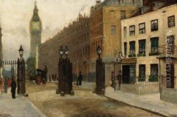 Storey's Gate And Great George Street Looking Towards Big Ben Oil Painting - Albert William Holden