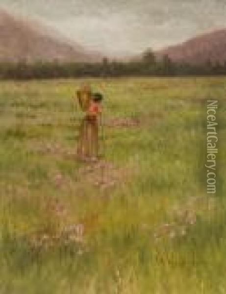 Woman In Field Oil Painting - Grace Carpenter Hudson
