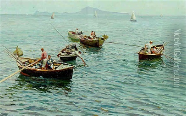 La Baia Di Napoli Con Capri Oil Painting - Attilio Pratella
