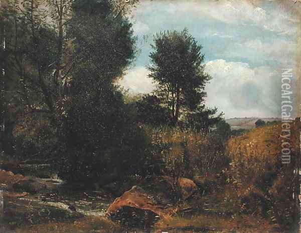 View on the River Sid, near Sidmouth, c.1852 Oil Painting - Lionel Constable
