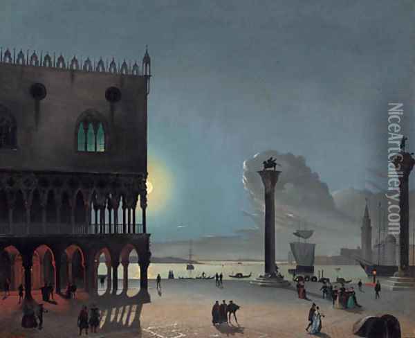 Piazza San Marco by moonlight, Venice Oil Painting - Carlo Grubacs