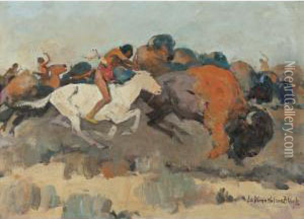 Buffalo Hunt Oil Painting - Laverne Nelson Black