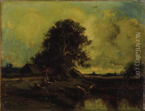 River Landscape With Cottage Oil Painting - Jules Dupre