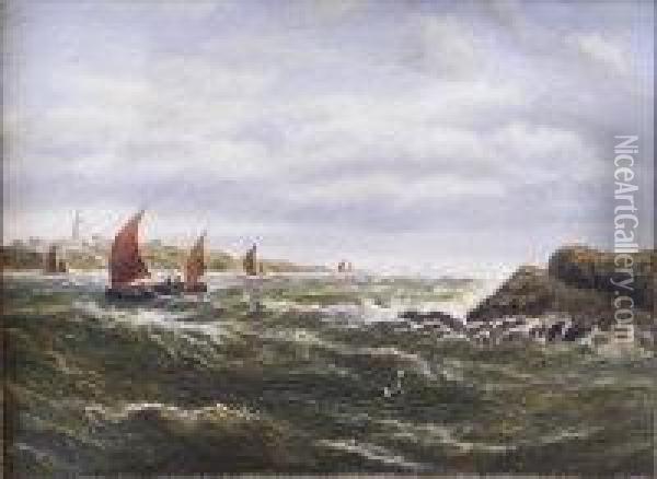Fishing Boats Off St. Agnes, Scilly Oil Painting - Robert Gallon