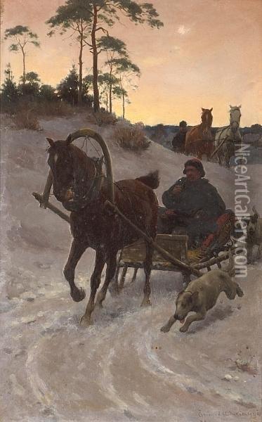 The Sleigh Ride Oil Painting - Sigismund Ajdukiewicz