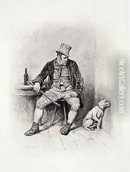 Bill Sikes and his dog, from 'Charles Dickens- A Gossip about his Life' c.1894 (2) Oil Painting - Frederick Barnard