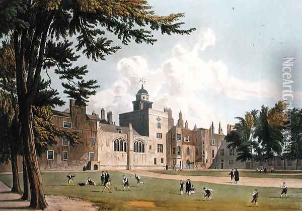 Charter House from the Play Ground, from 'History of Charter House', part of Ackermanns History of the Colleges, engraved by W. Bennett, published 1816 Oil Painting - William Westall