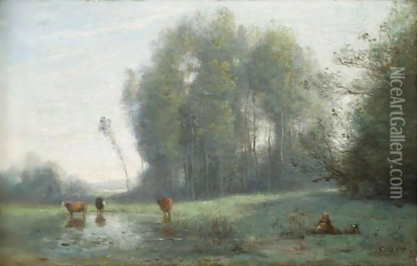 La Mare Aux Vaches Oil Painting - Jean-Baptiste-Camille Corot