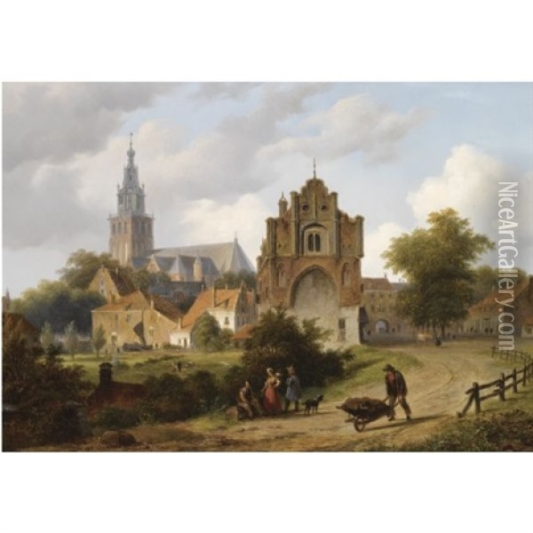 A View Of Nijmegen With The St. Stevenskerk And The Waag Oil Painting - Bartholomeus Johannes Van Hove