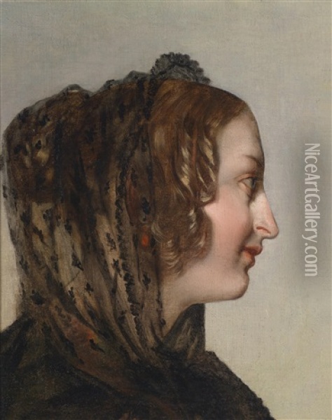 Weiblicher Kopf Im Profil Mit Schwarzem Schleier Oil Painting - Friedrich von Amerling