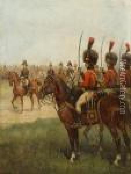 A Napoleonic Military Review Oil Painting - Jean-Louis-Ernest Meissonier