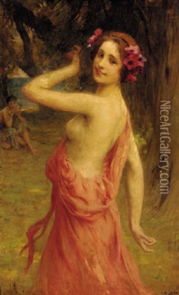 A Nymph Dancing To Pipe Music Oil Painting - Charles Amable Lenoir