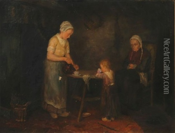 A Peasant Family Taking Tea Oil Painting - Simon Duiker