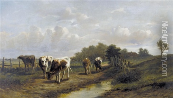 Landweg Mit Kuhherde Oil Painting - William Frederick Hulk