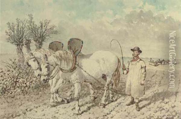 A Labourer With A Ploughing Team Oil Painting - John Frederick Herring Snr